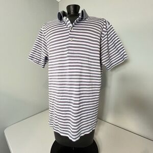 Peter Millar Polo Shirt Men M Tailored Fit‎ Golf Performance Blu/Red Stripe READ